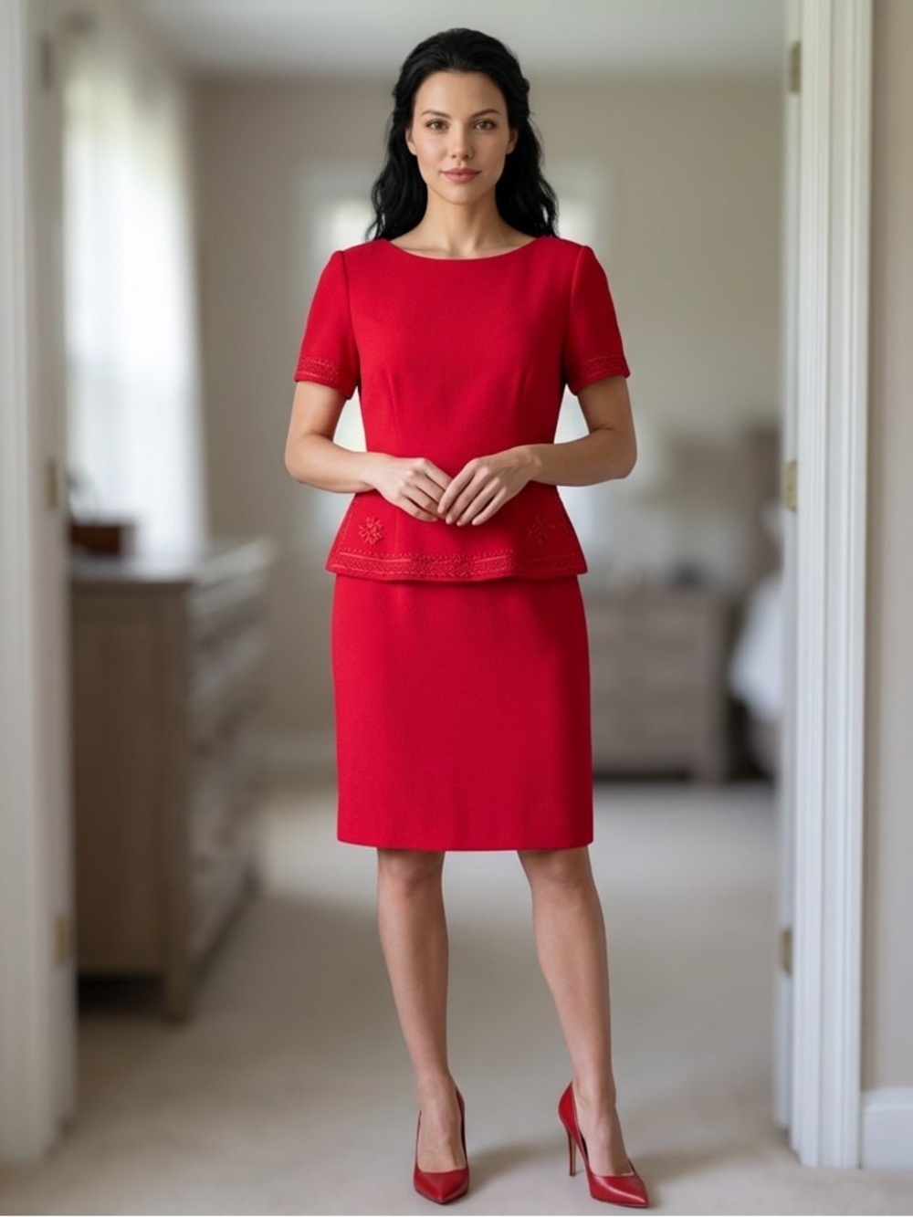 Vintage Maggy London 100% Silk Hot Pink Dress Size 4 short sleeve knee length